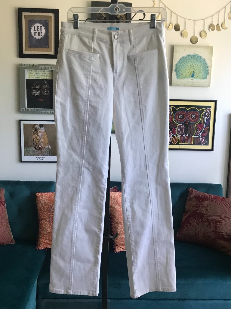 J Mclaughlin Size 4 White Stretch Emmie Boot Cut High Rise Front Seam Jeans